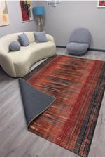 Estetik Çizgili Modern Salon Pamuk Taban Halısı - Kiremit/Antrasit Mars523
