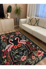 Flamingo ve Çiçek Desenleriyle Süslenmiş, Mutfak veya Salon Halısı Mars263