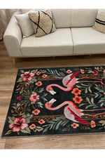 Flamingo ve Çiçek Desenleriyle Süslenmiş, Mutfak veya Salon Halısı Mars263