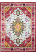 Flora Etnik Çiçekli Vintage Tarz Kırmızı-Pembe Yıkanabilir Pamuk Taban Modern Halı 483
