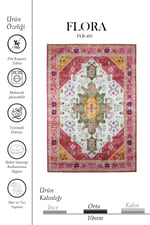 Flora Etnik Çiçekli Vintage Tarz Kırmızı-Pembe Yıkanabilir Pamuk Taban Modern Halı 483