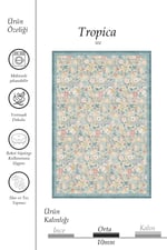 Flora Pastel Mavi Pembe Sarı Floral Bahçe Desenli Yıkanabilir Pamuk Taban Oturma Odası Halısı 501