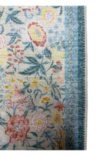 Flora Pastel Mavi Pembe Sarı Floral Bahçe Desenli Yıkanabilir Pamuk Taban Oturma Odası Halısı 501