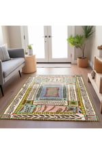 Floral Bej Tonlarında Pastel Botanik Tema Dokuma Taban Salon Halısı Çocuk Halısı  Mars 255
