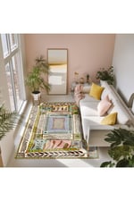 Floral Bej Tonlarında Pastel Botanik Tema Dokuma Taban Salon Halısı Çocuk Halısı  Mars 255