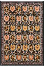 Hardal Turuncu ve Siyah Tonları Etnik Desenli Otantik Dokuma Şönil Yıkanabilir Salon Halısı Mars286