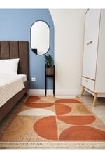 Jüt Kiremit Renginde Boho Stil Natural Pamuklu Dokuma Kilim Cotton 3620