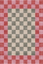 Kaymaz Tabanlı Modern Ekose Halı - Pembe Turuncu Yeşil Kareli 2296