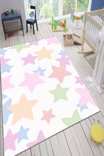 Kidsy 4009 Çocuk Odası Renkli Yıldız Kaymaz Taban Dekoratif Halı