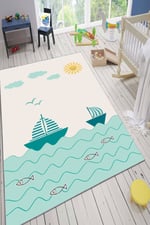 Kidsy 4013 Deniz Temalı Çocuk Odası Kaymaz Taban Dekoratif Halı