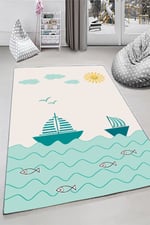 Kidsy 4013 Deniz Temalı Çocuk Odası Kaymaz Taban Dekoratif Halı