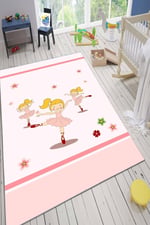 Kidsy 4014 Pembe Dans Eden Çocuk Odası Kaymaz Taban Dekoratif Halı