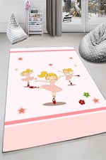 Kidsy 4014 Pembe Dans Eden Çocuk Odası Kaymaz Taban Dekoratif Halı