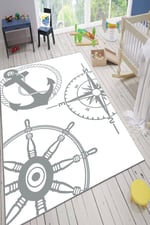 Kidsy 4022 Çocuk Odası Gemi Temalı Kaymaz Taban Dekoratif Halı