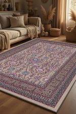 Klasik Bordo Bej Salon Halısı Çiçekli Vintage Desen Dekoratif Oturma Odası Halısı 2247