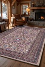 Klasik Bordo Bej Salon Halısı Çiçekli Vintage Desen Dekoratif Oturma Odası Halısı 2247