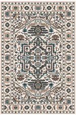 Krem Turkuaz Vintage Desenli Kaymaz Taban Salon Halısı 2230