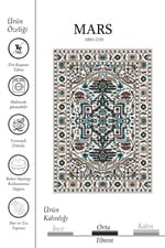 Krem Turkuaz Vintage Desenli Kaymaz Taban Salon Halısı 2230