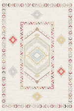 Krem Zeminli Etnik Geometrik Desenli Modern Kilim Pastel Renkli Dekoratif Salon Halısı 2128