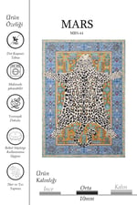 Leopar Postu Şeklinde Desenli Halı - Bohem Etnik Turkuaz Çerçeveli Vahşi Salon Halısı