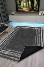 Mars 1005 Modern Gri Çerçeve Desenli Kaymaz Taban Salon Halısı