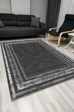 Mars 1005 Modern Gri Çerçeve Desenli Kaymaz Taban Salon Halısı