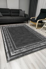 Mars 1005 Modern Gri Çerçeve Desenli Kaymaz Taban Salon Halısı