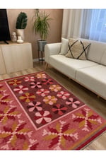 Mars 108 Pastel Gül Kurusu Pembe Çiçekli Floral Dokuma Taban Salon Mutfak Halısı