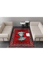 Mars 148 Heykel Temalı Vintage Kırmızı Dokuma Taban Halı