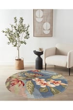 Mars 153 Pastel Tonlar Çiçekli Floral Çok Renkli Dokuma Taban Yuvarlak Halı
