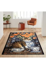Mars 160 Kedi ve Blue Blanc Tema Etnik Deseni Dokuma Taban Halı