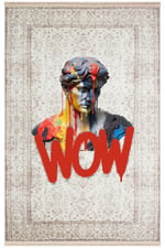 Mars 172 Bej Vintage Wow Yazılı Heykel Art Modern Dokuma Taban Halı