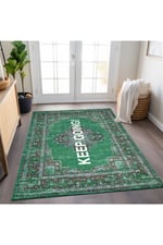 Mars 185 Keep Going Yazılı Yeşil Etnik Vintage Dokuma Taban Halı