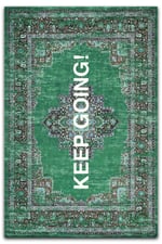 Mars 185 Keep Going Yazılı Yeşil Etnik Vintage Dokuma Taban Halı