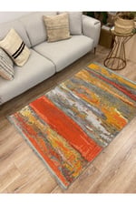 Mars 2016 Turuncu Ve Hardal Tonda Modern Etnik Dekoratif Halı
