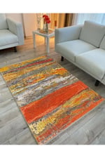 Mars 2016 Turuncu Ve Hardal Tonda Modern Etnik Dekoratif Halı