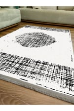 Mars 2088 Beyaz Ve Gri Tonlarında Otantik Desen Kaymaz Taban Dekoratif Halı