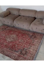Mars 2130 Kırmızı Gri Pastel Klasik Vintage Dokuma Taban Halı