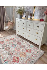 Mars 2164 Renkli Desenli Yıkanabilir Kaymaz Tabanlı Salon Halısı, Koridor Ve Mutfak Halısı Kilim