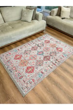 Mars 2164 Renkli Desenli Yıkanabilir Kaymaz Tabanlı Salon Halısı, Koridor Ve Mutfak Halısı Kilim
