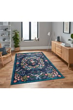 Mars 2184 Lacivert Botanik Floral Çiçeksi Modern Ve Country Stil Dokuma Taban Halı