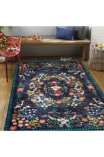 Mars 2184 Lacivert Botanik Floral Çiçeksi Modern Ve Country Stil Dokuma Taban Halı