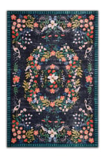 Mars 2184 Lacivert Botanik Floral Çiçeksi Modern Ve Country Stil Dokuma Taban Halı
