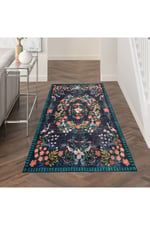 Mars 2184 Lacivert Botanik Floral Çiçeksi Modern Ve Country Stil Dokuma Taban Halı
