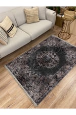 Mars 2187 Siyah Ve Kahve Temalı Geleneksel Motifli Etnik Desenli Vintage Yıkanabilen Dekoratif Halı
