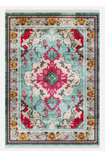 Mars halıTurkuaz ve Kırmızı Desenli Vintage Halı - Geleneksel ve Modern Tarz 2142