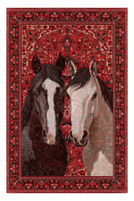 Mars Kırmızı At Desenli Vintage Binicilik Tema Şönil Dekoratif Yıkanabilir Salon Halısı 269