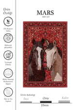 Mars Kırmızı At Desenli Vintage Binicilik Tema Şönil Dekoratif Yıkanabilir Salon Halısı 269
