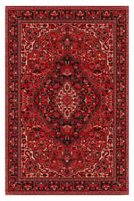 Mars Kırmızı Siyah Etnik Desenli Vintage Şönil Dekoratif Yıkanabilir Salon Halısı 270