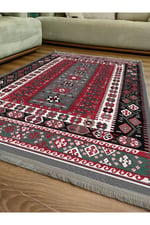 Mars Serisi Antik Kırmızı Ve Siyah Tonlarında Otantik Desen Kaymaz Taban Şönil Halı